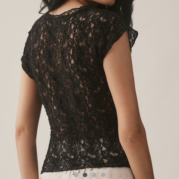 Anthropologie - NWT - Black, XS, Stretch, Short Sleeve, Lace Top - Picture 2 of 12